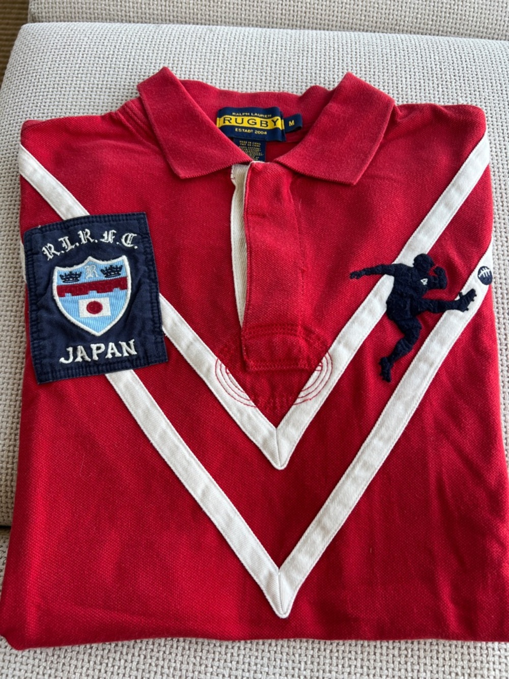 Polo by Ralph Lauren Red Rugby Polo with White Chevron Stripes  Vintage